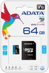 Adata Micro SDXC Premier 64GB 85MB/s UHS-I A1 + SD adaptér (AUSDX64GUICL10A1-RA1)