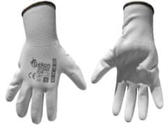 GEKO Ochranné rukavice bílé z pletené bavlny, polomáčené v PU, velikost 9"