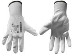 GEKO Ochranné rukavice bílé z pletené bavlny, polomáčené v PU, velikost 10"