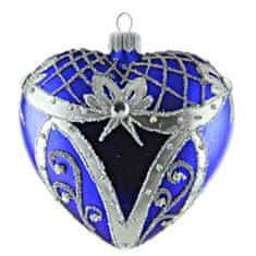 Decor By Glassor Vánoční srdce modré stříbrný dekor