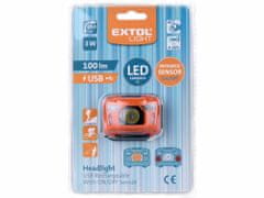 Extol Light Čelovka 100lm, nabíjecí, USB, 3W LED