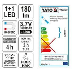 YATO Lampa montážní 1+1 LED, bezpřívodová, 3,7V Li-ion, magnet+hák, 180lm