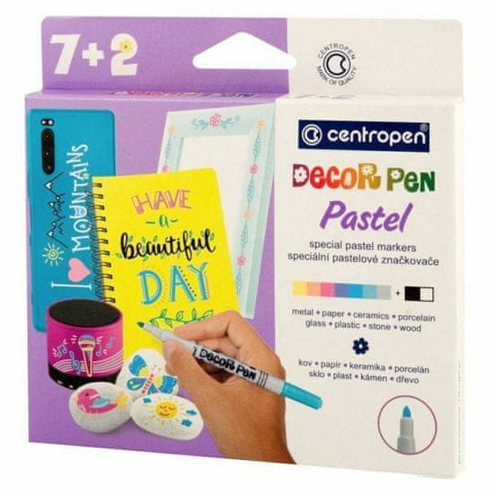 Centropen Decor pen, speciální pastelové značkovače (7+2)
