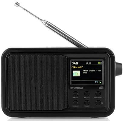  Bluetooth radiopřijímač hyundai aux in výstup pro sluchátka 2000mah baterie výdrž 14 h fm dab plus tuner 