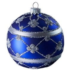 Decor By Glassor Vánoční koule modrá stříbrný dekor (Velikost: 8)