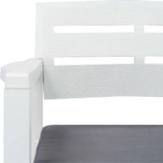 Petromila 2místná zahradní lavice s poduškami bílá 133 cm plast