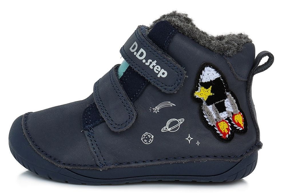 D-D-step chlapecká barefoot kožená zimní kotníčková obuv W070-252 tmavě modrá 22 - zánovní