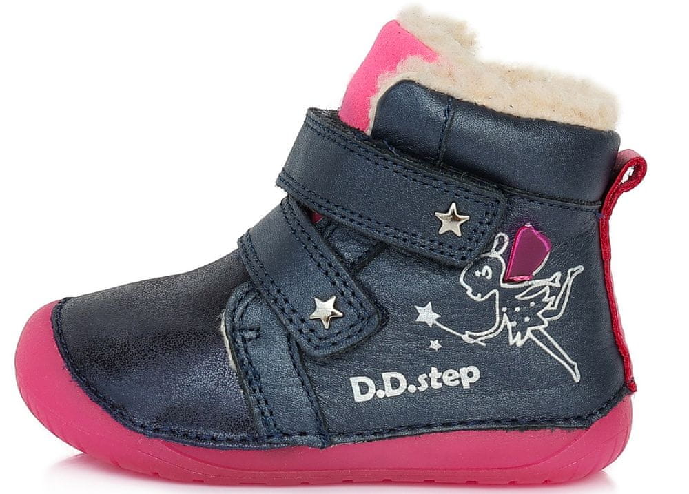 D-D-step dívčí fluorescenční kožená zimní kotníčková obuv W070-929B tmavě modrá 23