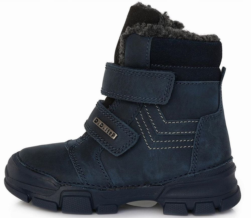 D-D-step chlapecká zimní kožená kotníčková obuv W056-68A tmavě modrá 31
