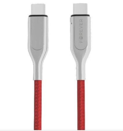 Forever Datový kabel Core USB-C na USB-C PD, 1,5 m, 60 W, textilní červený GSM045669
