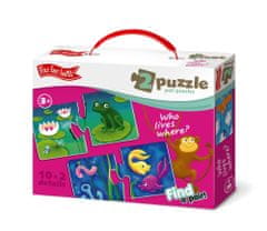 Farfarland Vzdělávací puzzle - "Čí dům? (Double)". Barevné puzzle pro batolata. Učení hračky pro děti