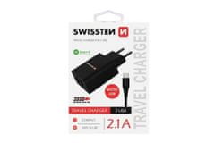 Zaparkorun.cz SWISSTEN Síťový adaptér s micro USB kabelem, 2x USB, 2,1 A, černý, Swissten