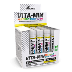 Olimp Vita-Min Multiple Sport Shot 25 ml, komplex minerálů a vitamínu řady B s inulinem a výtažkem zeleného čaje, Citrus Punch
