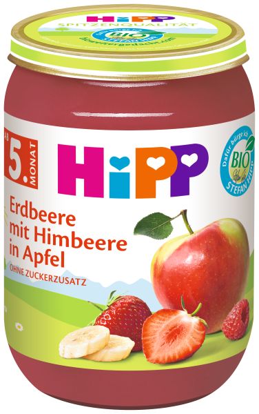 HiPP BIO Jablka s jahodami a malinami - 6x190 g