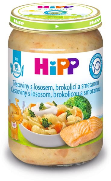 HiPP Těstoviny s lososem, brokolicí a smetanou, 6 x 250g