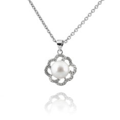 Meucci Výrazný stříbrný náhrdelník ve tvaru kytičky s perlou - Meucci SP47N Velikost: 55