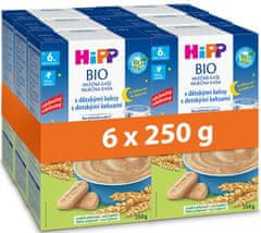 HiPP BIO Mléčná kaše na dobrou noc s dětskými keksy 6 x 250 g, od 6. měsíce