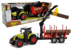 shumee Traktor s lesním přívěsem s dřevem a ramenem