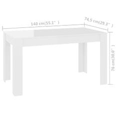 Vidaxl Jídelní stůl bílý s vysokým leskem 140x74,5x76 cm dřevotříska