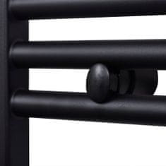 Greatstore Černý žebříkový radiátor na ručníky rovný ústřední topení 600 x 1424 mm