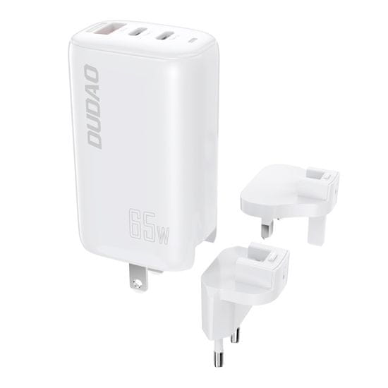 DUDAO A7PRO 3in1 GaN síťová nabíječka USB / 2x USB-C QC PD 65W, bíla