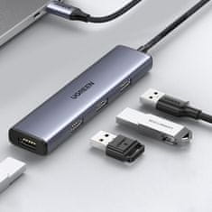 Ugreen CM473 HUB adaptér USB-C / 4x USB 3.2, stříbrný