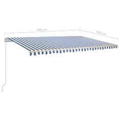 Vidaxl Automatická zatahovací markýza se sloupky 5 x 3,5 m modrobílá