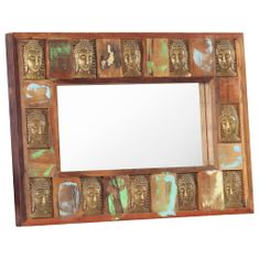 Vidaxl Zrcadlo s reliéfy Buddhy 80 x 50 cm masivní recyklované dřevo