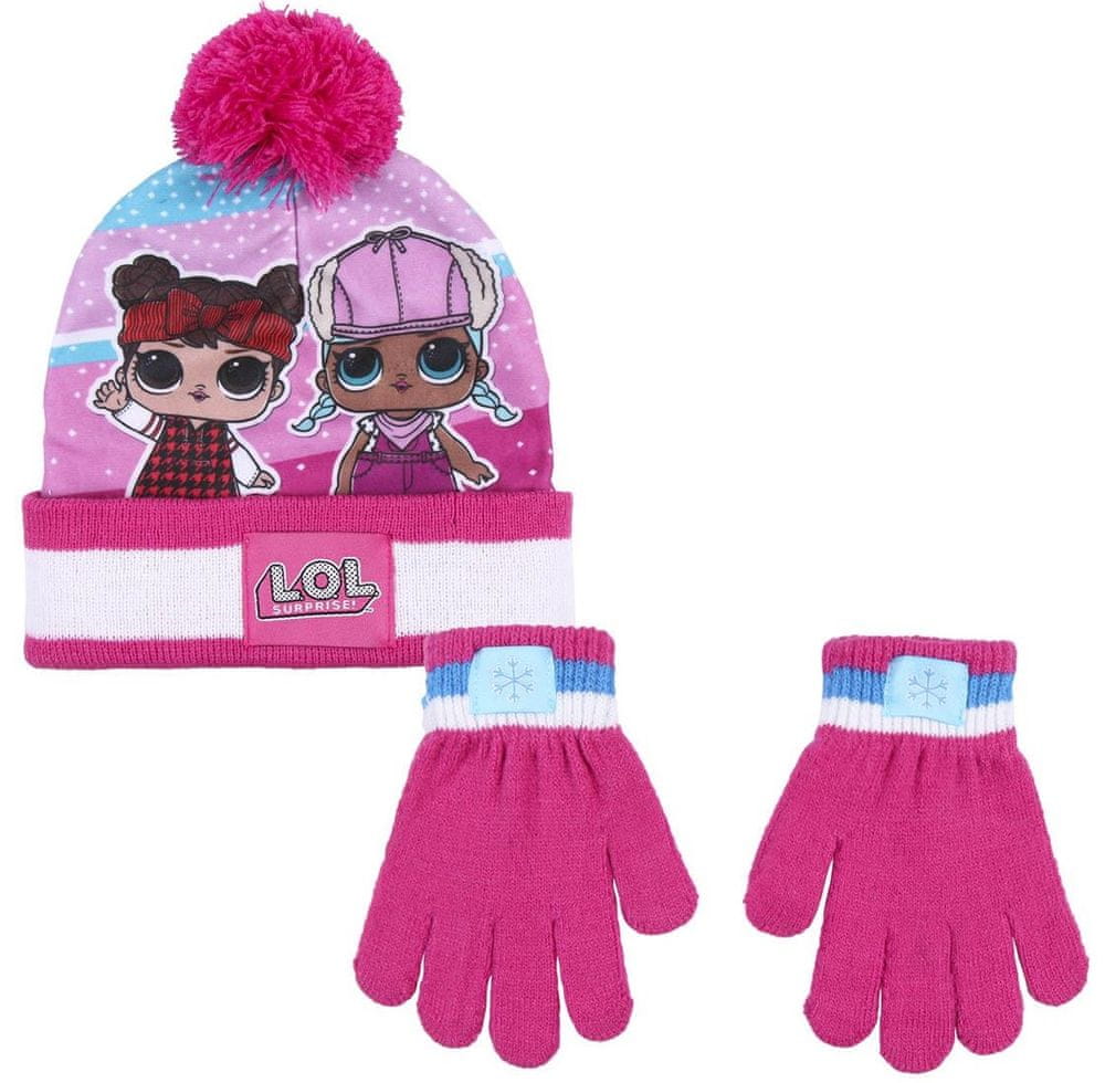Disney dívčí růžový set čepice a rukavic LOL 2200007933