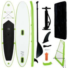 Greatstore Nafukovací SUP paddleboard s plachtou zeleno-bílý