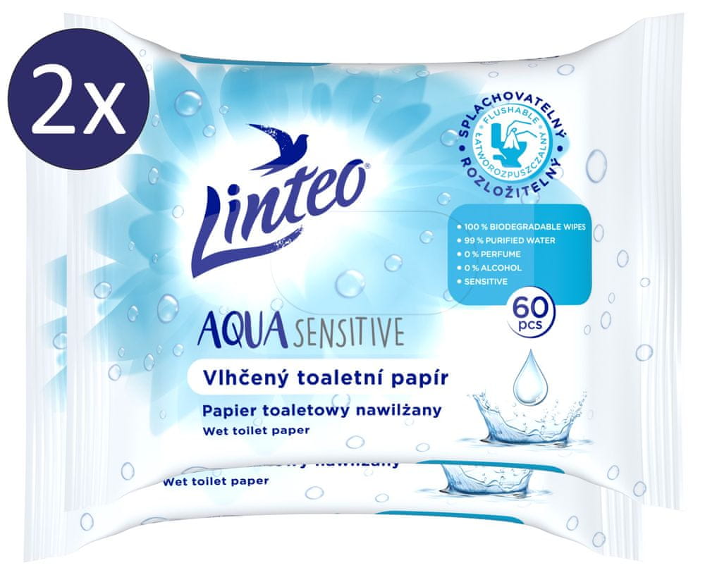 LINTEO Vlhčený toaletní papír Aqua Sensitive 2x 60ks