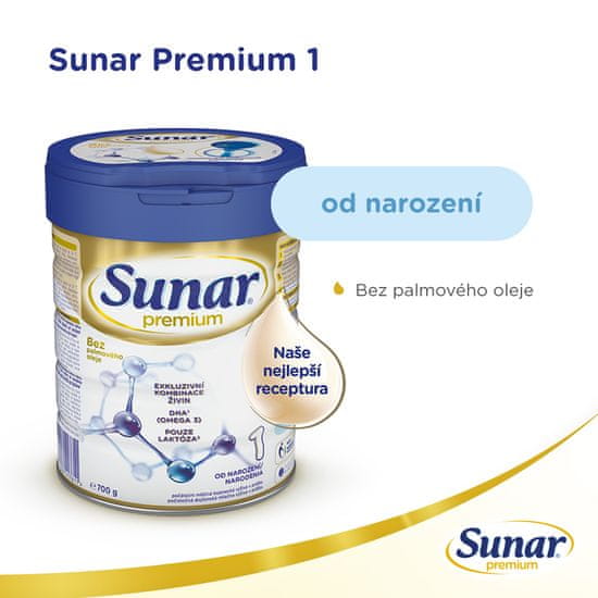 Sunar Premium 1, počáteční kojenecké mléko, 6x 700g