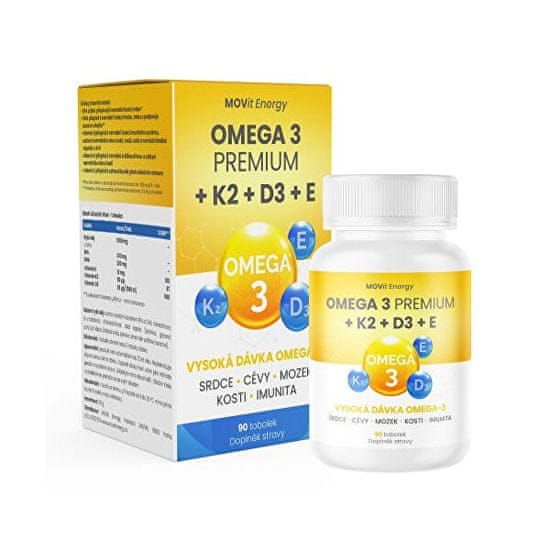 MOVit Omega 3 Premium + K2 + D3 + E, 90 tobolek