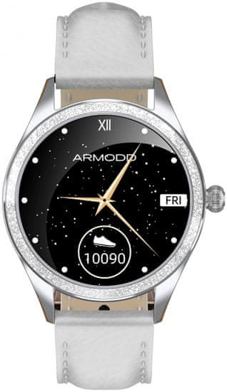 ARMODD Candywatch Crystal 2, stříbrná s bílým koženým řemínkem