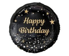 Balónek foliový Happy Birthday - černý se zlatým nápisem narozeniny - kulatý - 45 cm
