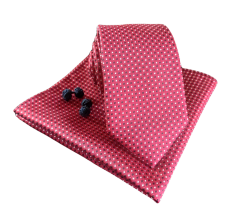 Pánská sada – kravata hedvábí v kombinaci s mikrovláknem, prodloužená délka 153 – 155 cm, kapesníček a manžetové knoflíčky s dárkovou krabičkou