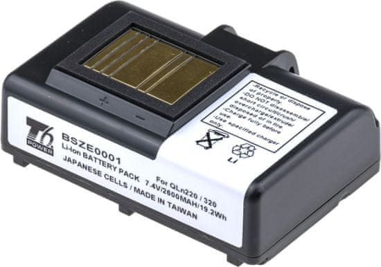 T6 power Baterie pro čtečku čárových kódů Zebra P1051378, Li-Ion, 7,4 V, 2600 mAh (19,2 Wh), černá