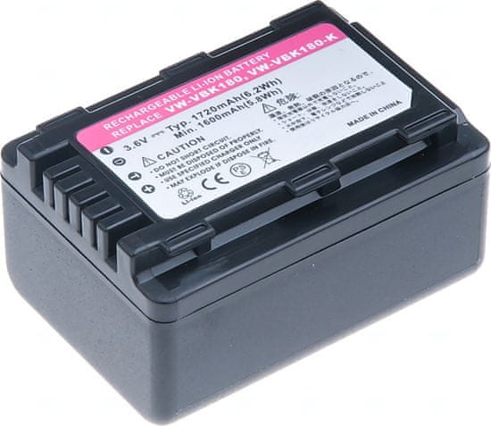 Baterie T6 Power pro videokameru Panasonic VW-VBL090, Li-Ion, 3,6 V, 1720 mAh (6,2 Wh), černá