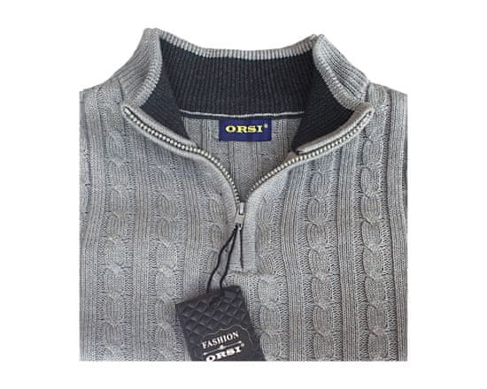 ORSI Pánský svetr s krátkým zipem, šedý