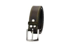 TLW Černý kožený opasek PREMIUM s nerezovou sponou o šíři 40mm, žluté šití, 120cm