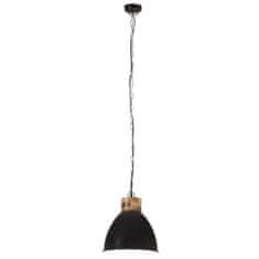 Greatstore Industriální závěsná lampa černá železo masivní dřevo 46 cm E27