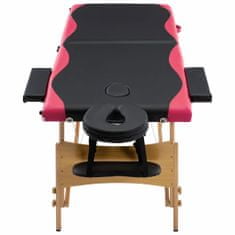 shumee Skládací masážní stůl 2 zóny dřevěný černý a růžový