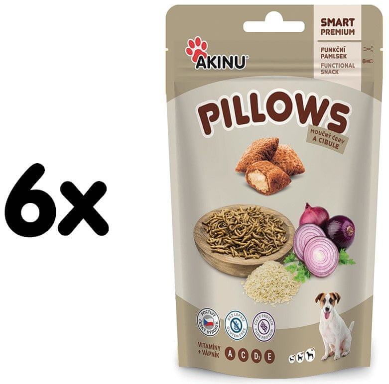Akinu Pillows polštářky s moučným červem a cibulí pro psy 6×80 g