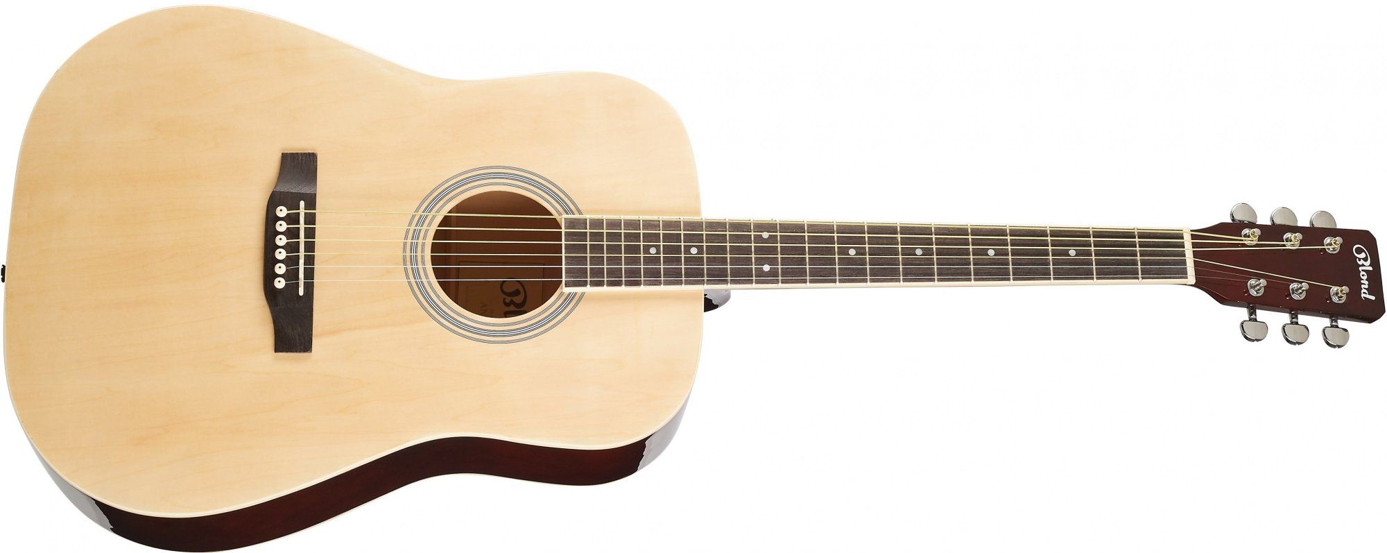  krásná akustická kytara blond angie dreadnought velké rezonantní tělo z laminovaného lipového dřeva standardní menzura natural barva 