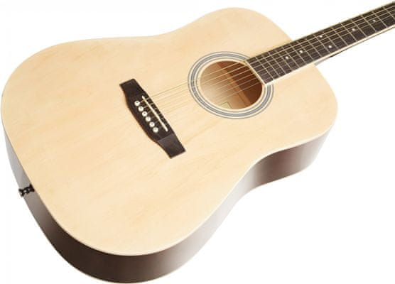  krásná akustická kytara blond angie dreadnought velké rezonantní tělo z laminovaného lipového dřeva standardní menzura natural barva 