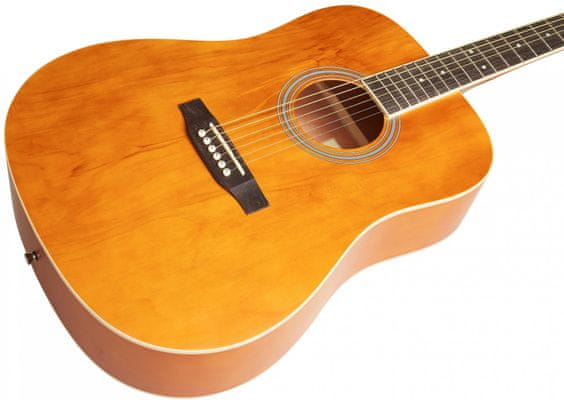  krásná akustická kytara blond jackie dreadnought velké rezonantní tělo z laminovaného filipínského dřeva standardní menzura natural barva 