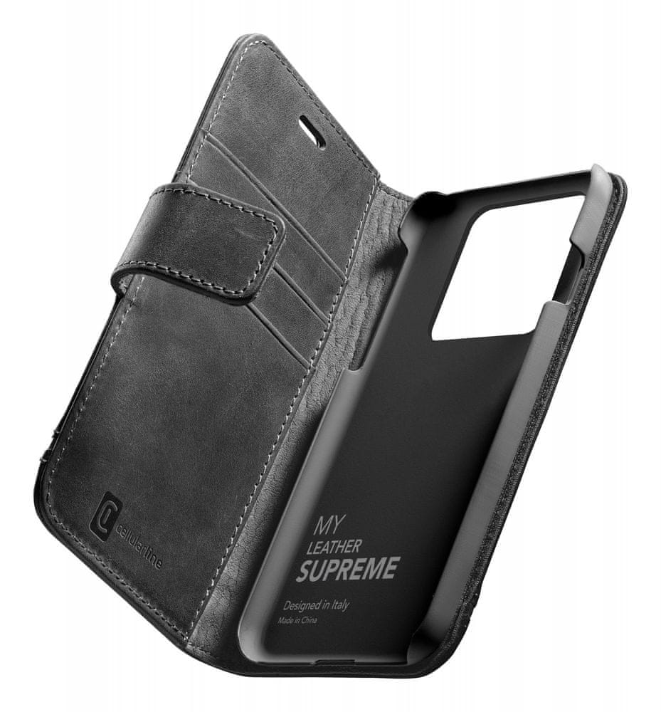 Levně CellularLine Prémiové kožené pouzdro typu kniha Supreme pro Apple iPhone 13 Pro Max SUPREMECIPH13PRMK, černé