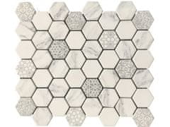 Mozaika recyklované sklo hexagon bílý Patchwork MSH003 324x280 mm