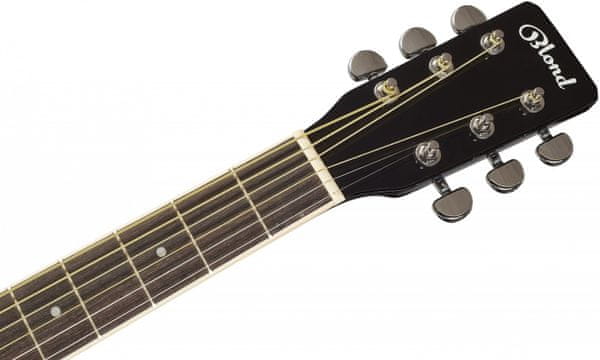 krásná akustická kytara blond Lily dreadnought velké rezonantní tělo z laminovaného lipového dřeva standardní menzura tmavá barva