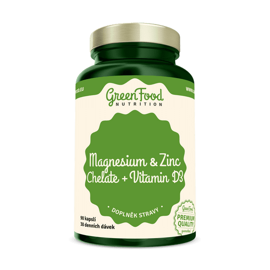 GreenFood Nutrition Hořčík a Zinek Cheláty + Vitamín D3 90 kapslí